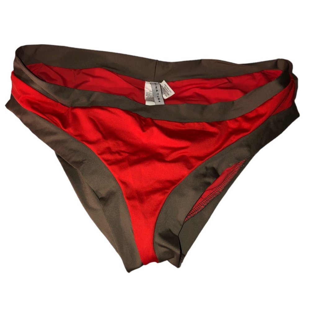 Trina Turk very rich looking orange khaki trim EUC bikini bottoms 12
